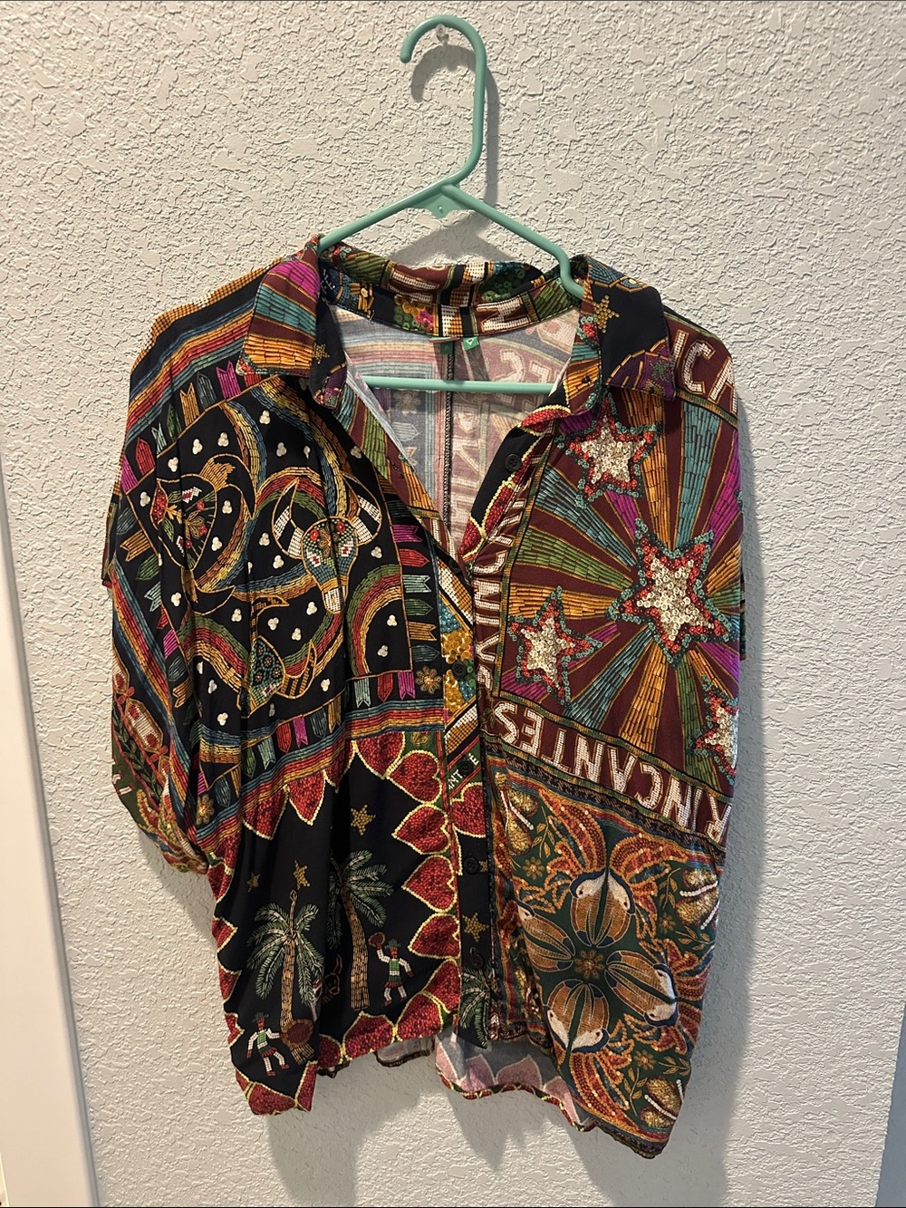 FARM Rio Multicolor Patchwork Star & Floral Printed Blouse